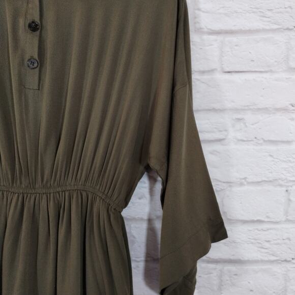 L Andree by Unit Olive Green Dolman Wide Sleeve Button Collared Dress S NWT Flaw - Picture 9 of 15